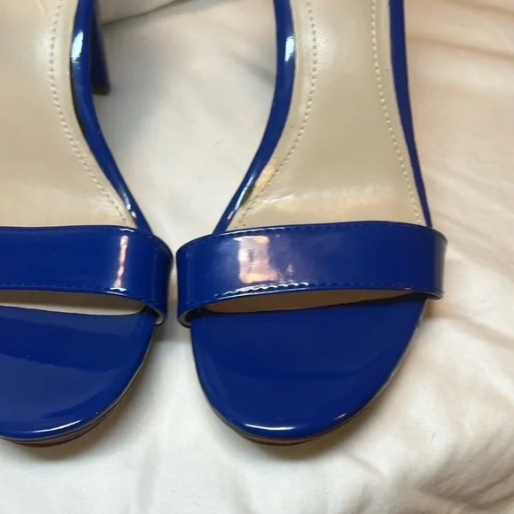 Calvin Klein Patent Leather Blue Heels with Ankle Strap and Buckle - Picture 9 of 9